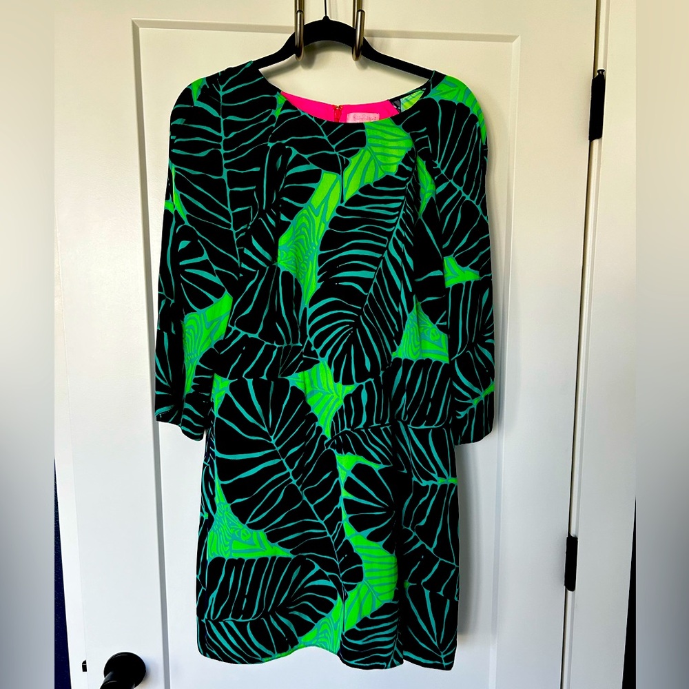 Lilly Pulitzer Women’s Under the Palms 3/4 sleeve blue green dress 10